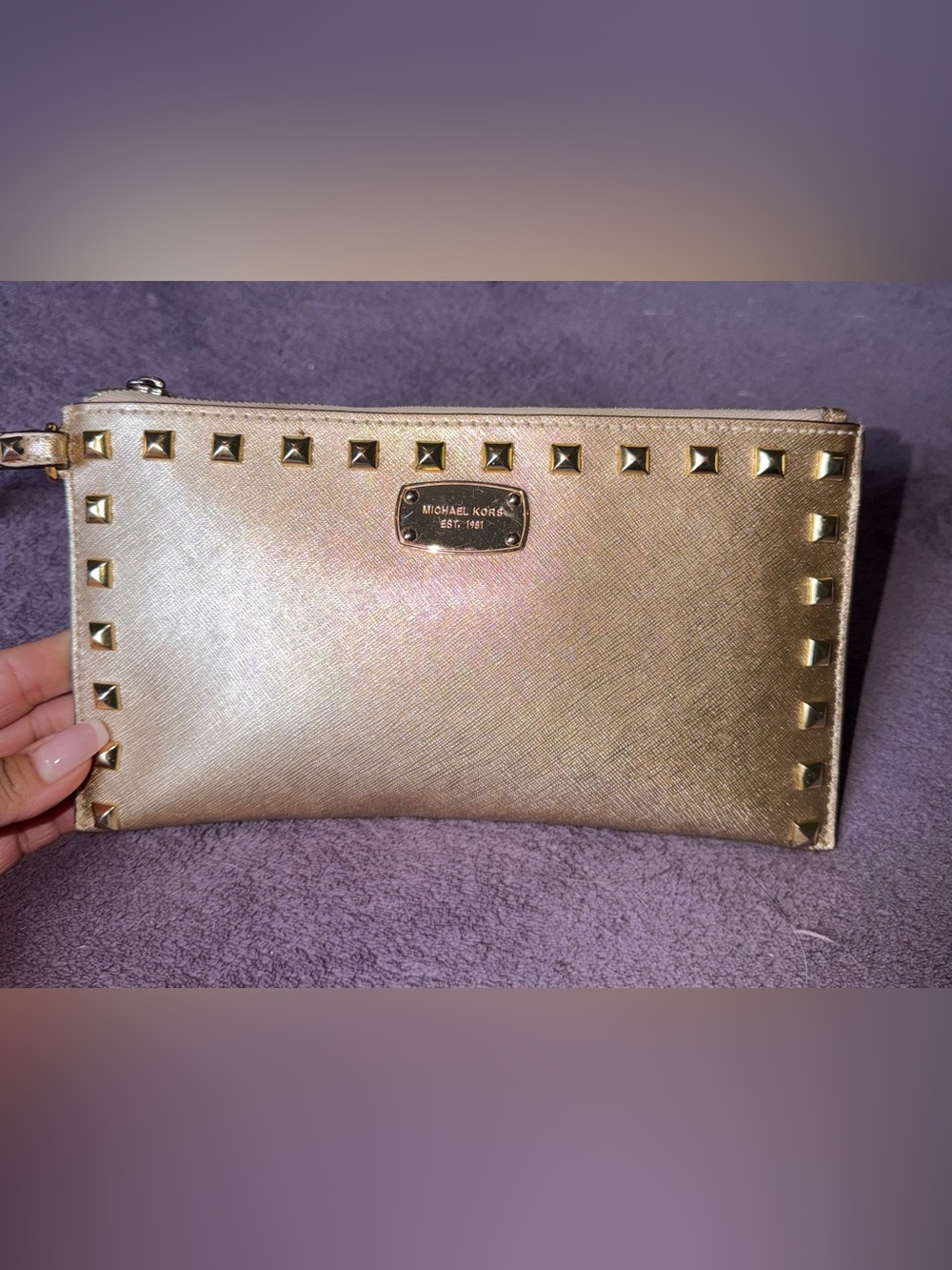Michael Kors 💛 Metallic Gold Studded Wristlet Clutch